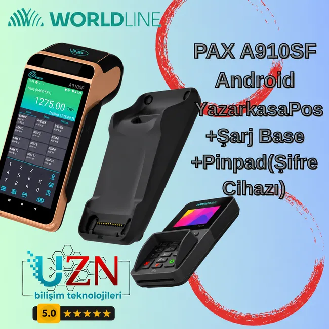 Pax A910SF Yazar Kasa Full Paket - Akıllı POS + Base + Şifre Cihazı (Orjinal Sıfır Ürün)