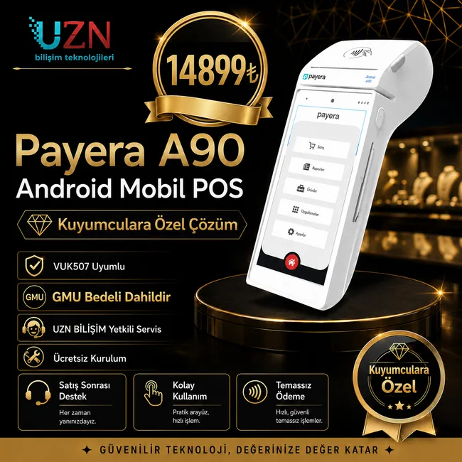 Payera A90 Android Mobil POS Kuyumculara Özel VUK507 Uyumlu Yazarkasa POS - GMU Bedeli Dahil