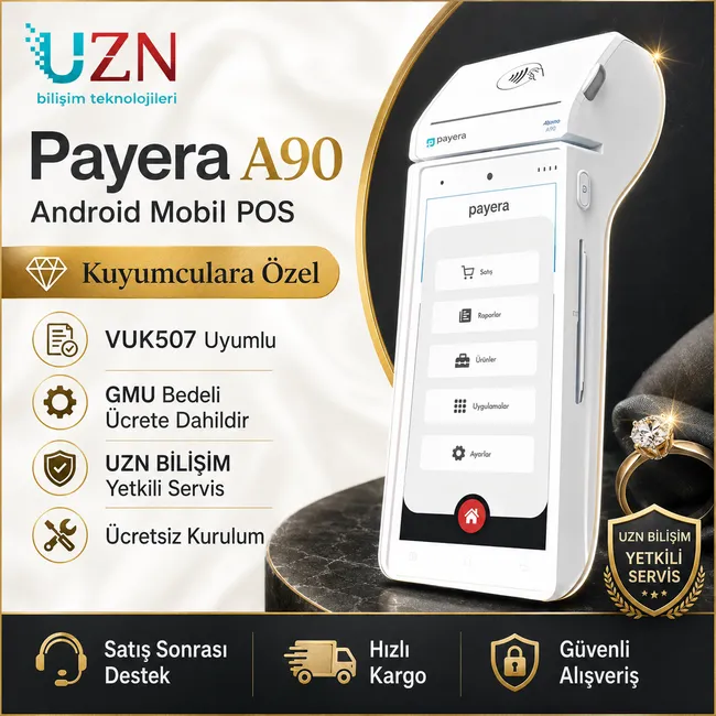 Payera A90 Android Mobil POS Kuyumculara Özel VUK507 Uyumlu Yazarkasa POS - GMU Bedeli Dahil