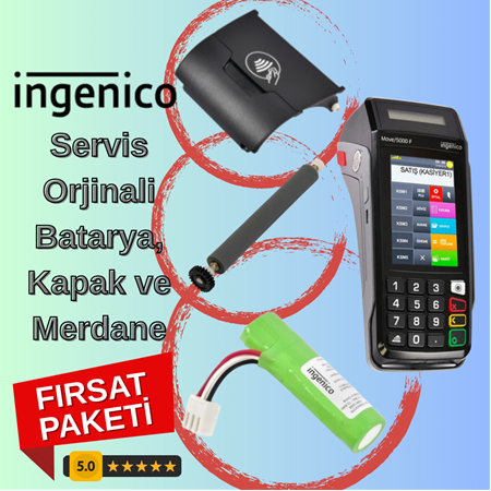 ingenico Move 5000F Birebir Orjinal 3'lü Set - Batarya, Yazıcı Kapağı ve Merdane (Fırsat Paketi)