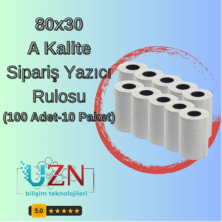 80x30 Termal Fiş Rulosu - A Kalite 1. Sınıf Kağıt (100 Adet-10 Paket - Ekonomik Koli)