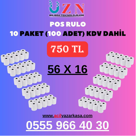 56x16 Pos Rulosu(100 adet) 1.kalite yazı